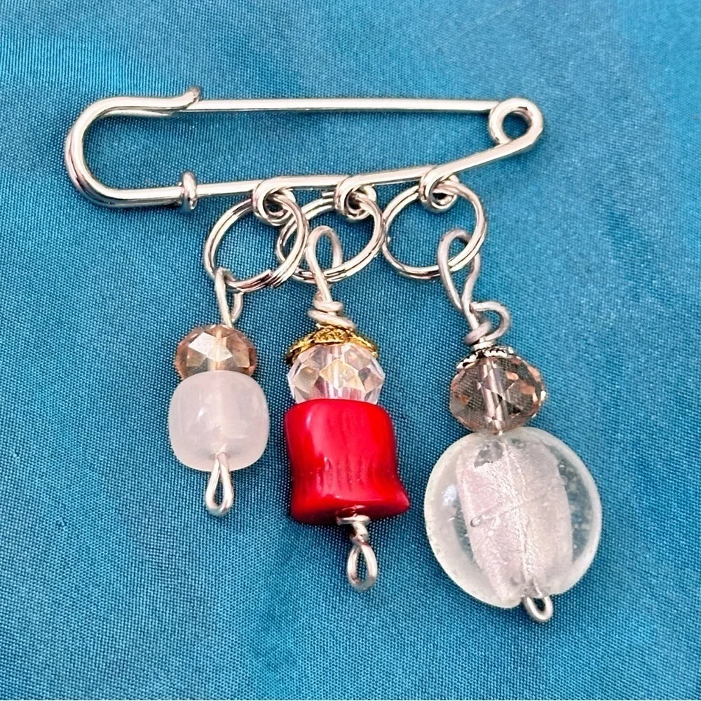 Artisan Glass Bead Brooch | Hand Crafted Pin Multicolor Wire-Wrapped OOAK 4370